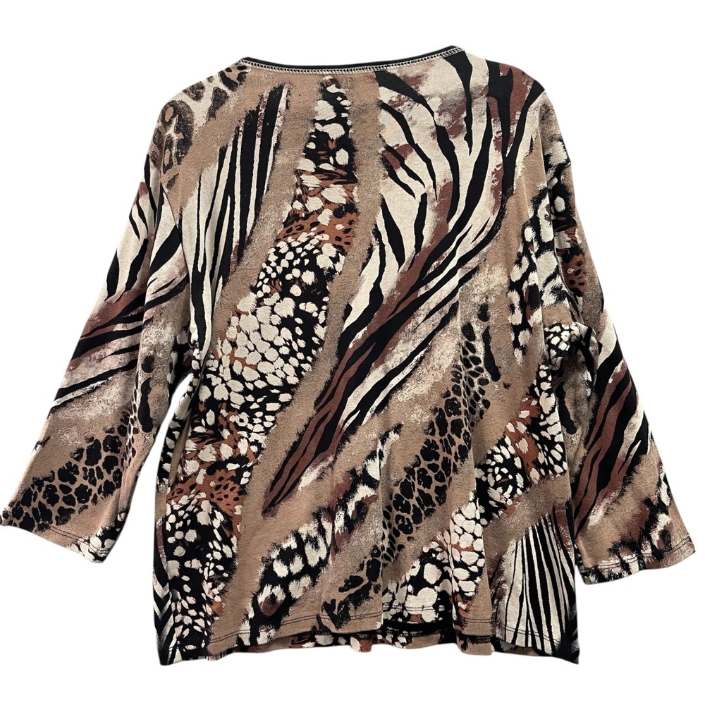 Jess & Jane Wilderness Top Womens 1X Brown Animal Print Rhinestone USA Safari - Picture 2 of 7